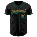 Custom Black Old Gold-Kelly Green Authentic Fade Fashion Baseball Jersey