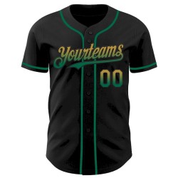 Custom Black Old Gold-Kelly Green Authentic Fade Fashion Baseball Jersey