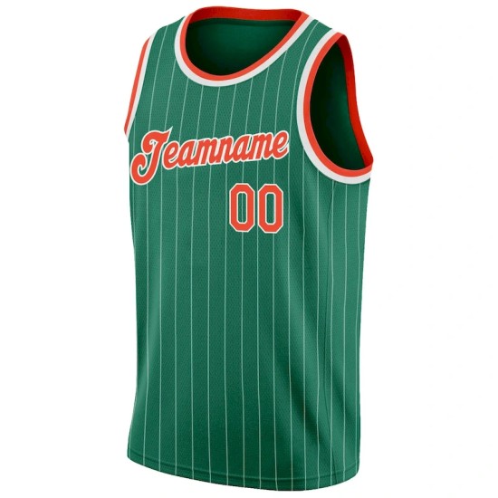 Custom Kelly Green White Pinstripe Orange-White Authentic Basketball Jersey