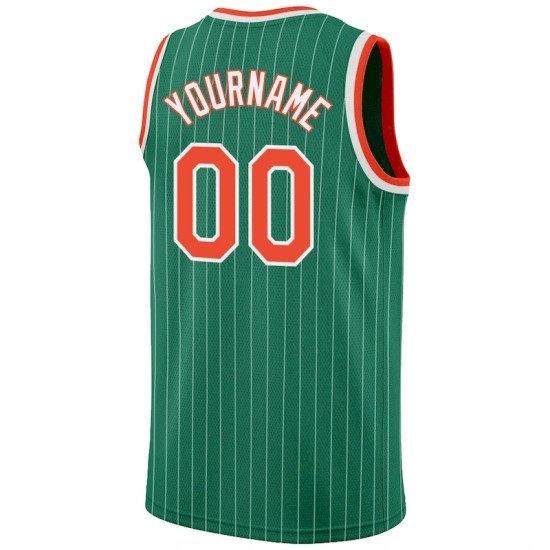 Custom Kelly Green White Pinstripe Orange-White Authentic Basketball Jersey