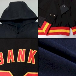 Custom Navy Light Blue Bomber Full-Snap Varsity Letterman Two Tone Hoodie Jacket