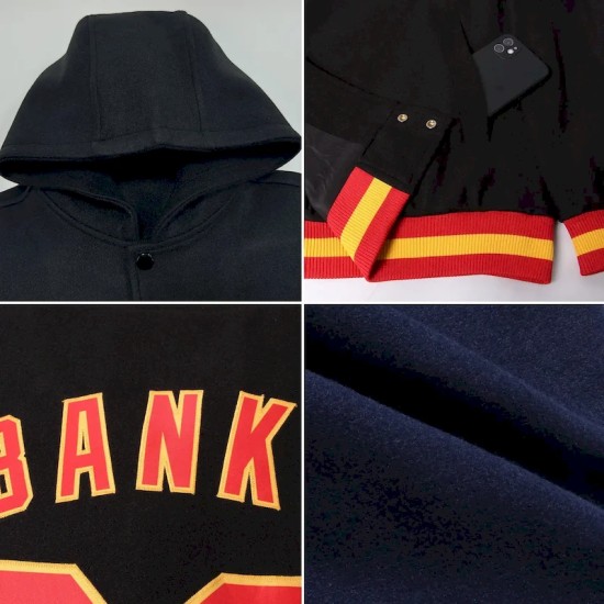 Custom Navy Light Blue Bomber Full-Snap Varsity Letterman Two Tone Hoodie Jacket