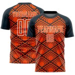 Custom Orange Navy-White Geometric Pattern Sublimation Soccer Uniform Jersey Custom Orange Navy-White Geometric Pattern Sublimation Soccer Uniform Jersey