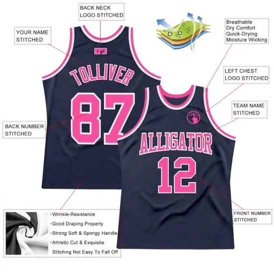 Custom Navy Pink-White Authentic Throwback Basketball Jersey Custom Navy Pink-White Authentic Throwback Basketball Jersey