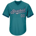 Custom Aqua Gray-Navy Authentic Throwback Rib-Knit Baseball Jersey Shirt Custom Aqua Gray-Navy Authentic Throwback Rib-Knit Baseball Jersey Shirt