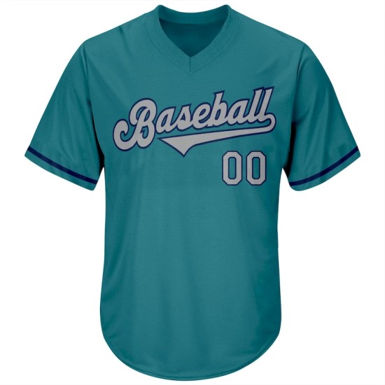 Custom Aqua Gray-Navy Authentic Throwback Rib-Knit Baseball Jersey Shirt Custom Aqua Gray-Navy Authentic Throwback Rib-Knit Baseball Jersey Shirt