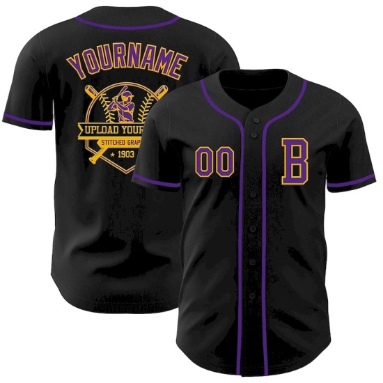 Custom Black Purple-Gold Authentic Baseball Jersey