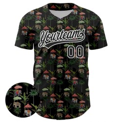 Custom Black White 3D Pattern Design Animal Elephant And Hawaii Palm Trees Authentic Baseball Jersey