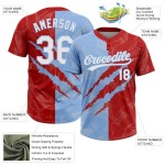 Custom Graffiti Pattern White Red-Light Blue 3D Scratch Two-Button Unisex Softball Jersey Custom Graffiti Pattern White Red-Light Blue 3D Scratch Two-Button Unisex Softball Jersey