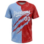 Custom Graffiti Pattern White Red-Light Blue 3D Scratch Two-Button Unisex Softball Jersey Custom Graffiti Pattern White Red-Light Blue 3D Scratch Two-Button Unisex Softball Jersey